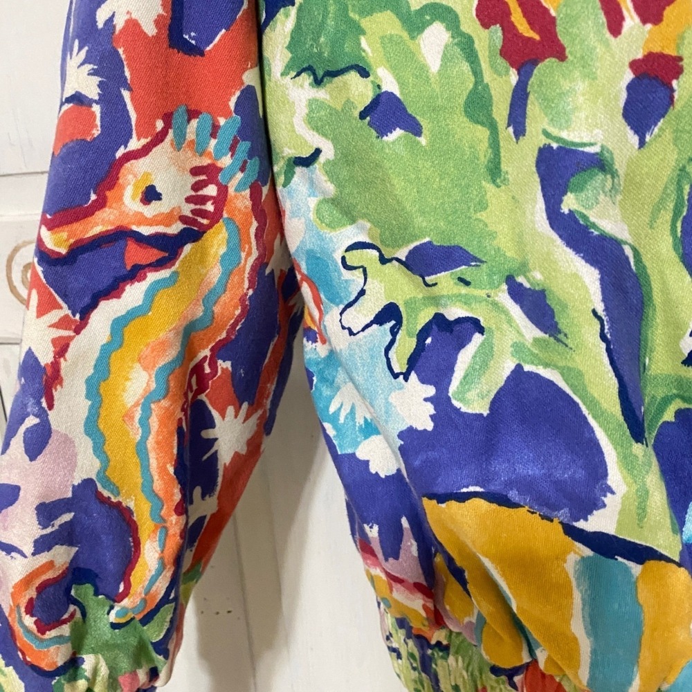 VTG 80s Reversible Bomber Jacket Ocean Themed Size Large Vibrant Rare EUC USA - Picture 9 of 15